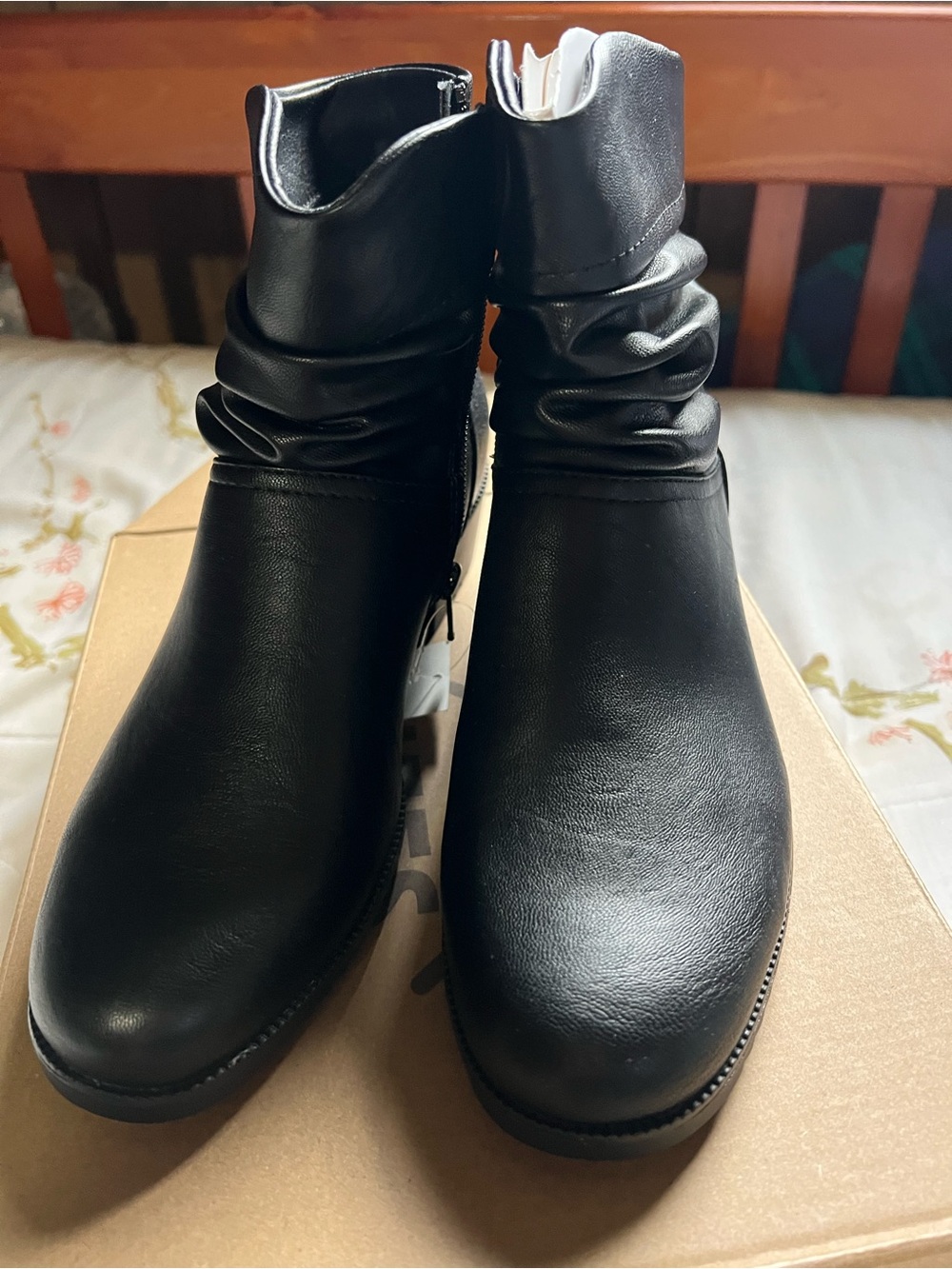 Cliffs by WHITE MOUNTAIN Black Ruched Ankle Booties